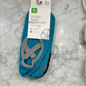 GAIAM Teal and Gray Grippy Socks